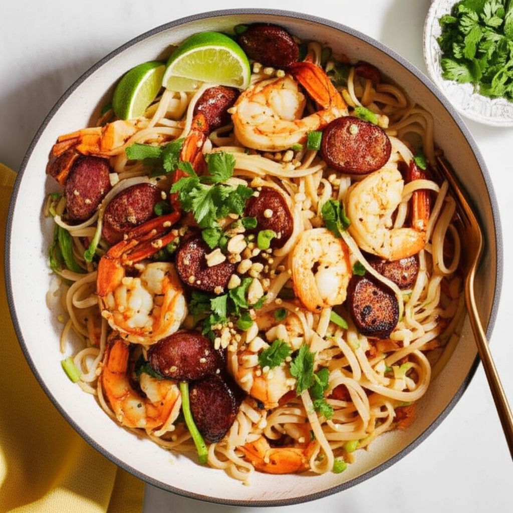 Easy Pad Thai with Shrimp and Hillshire Farm® Smoked Sausage