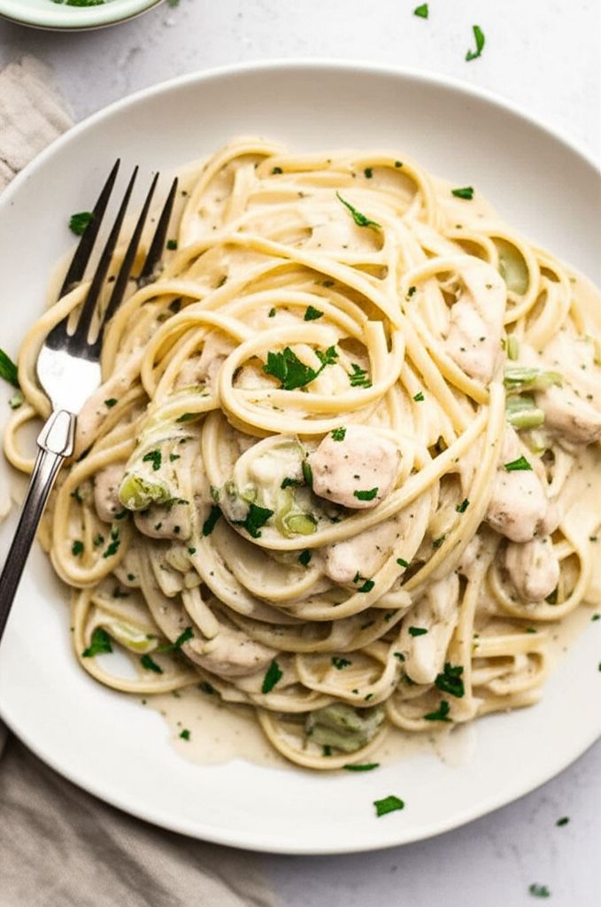 Fettuccine with Chicken, Leeks, and Gorgonzola