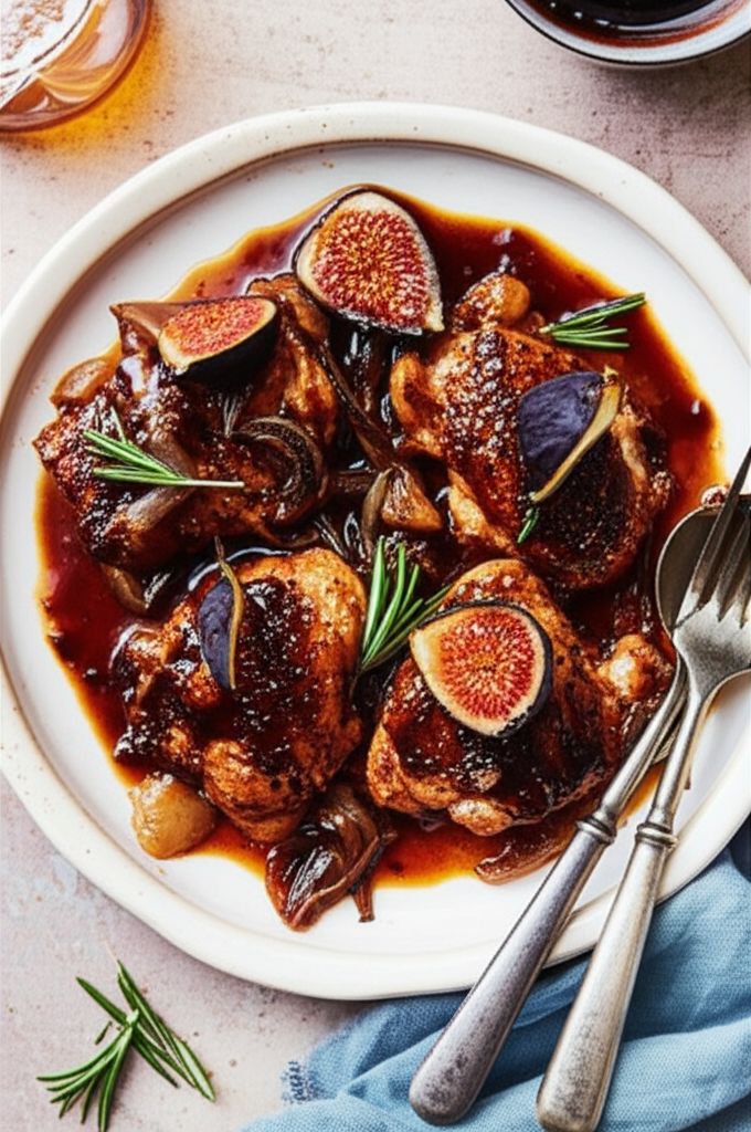 Fresh Figs and Chicken Thighs in Shallot-Balsamic Reduction