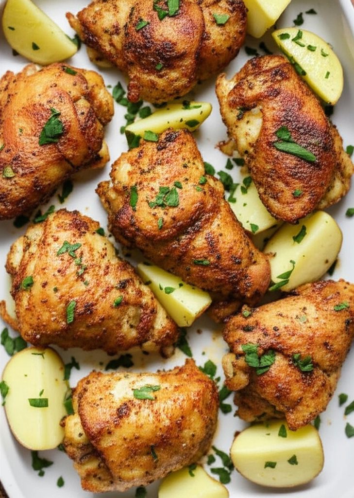 Greek Lemon-Garlic Chicken Thighs and Potatoes