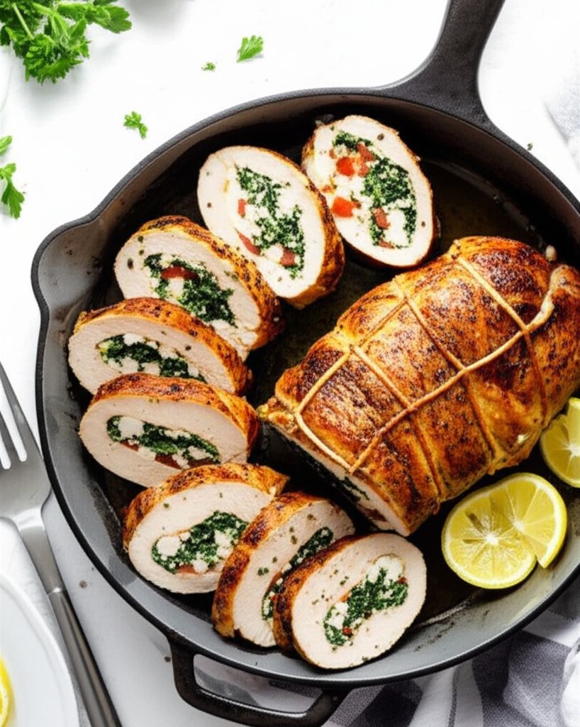 Greek-Stuffed Chicken Breast with Lemon Sauce