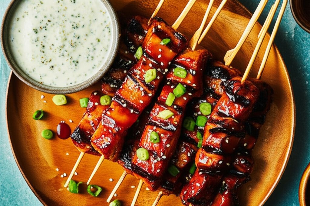 Grilled Chicken Teriyaki Skewers with Miso Ranch