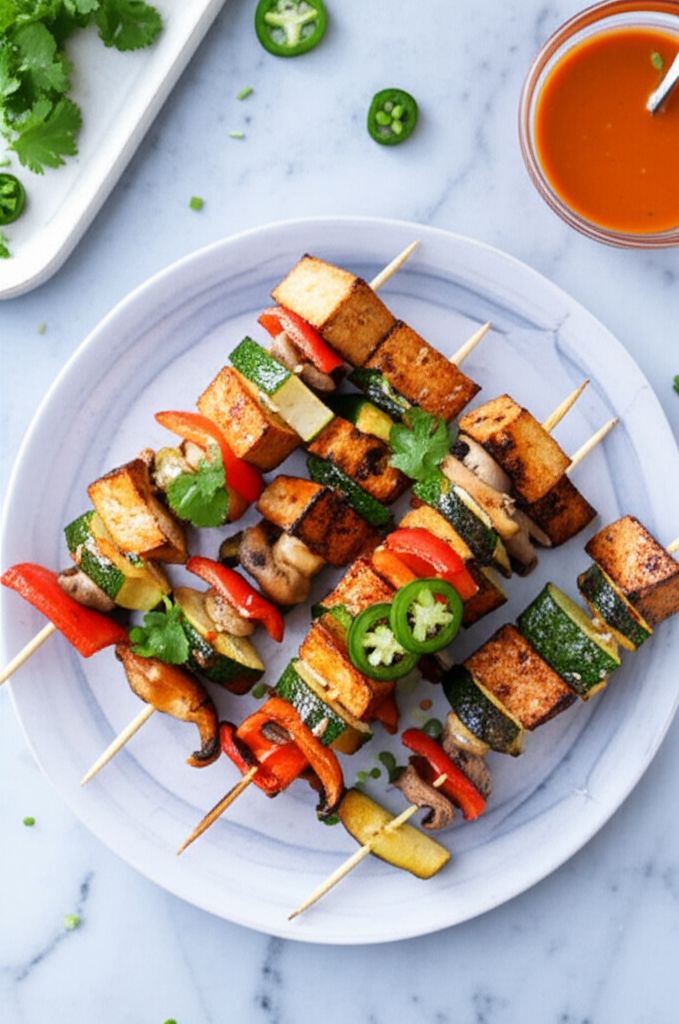 Grilled Tofu Skewers with Sriracha Sauce