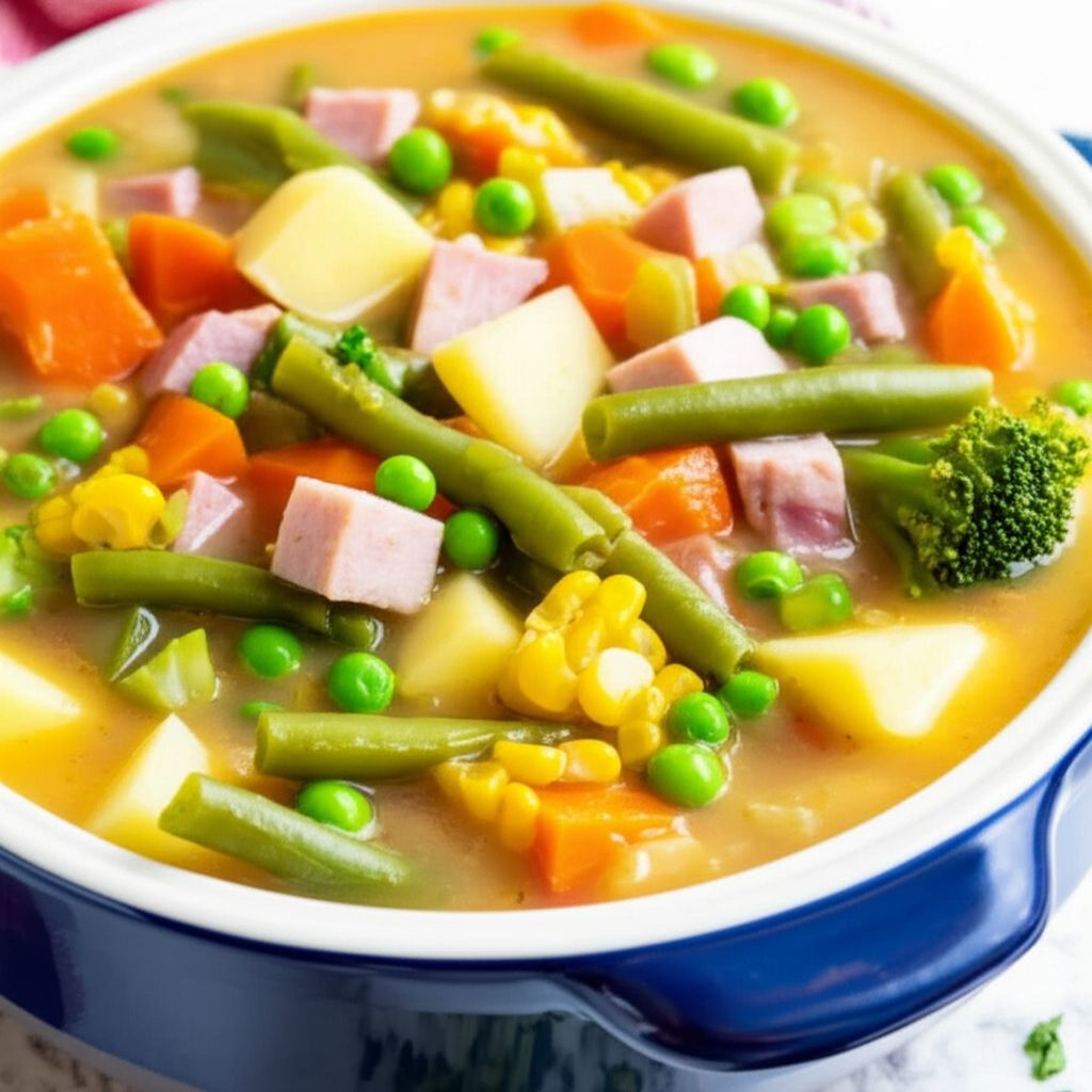 Hearty Veggie Soup in a Creamy Mushroom Broth