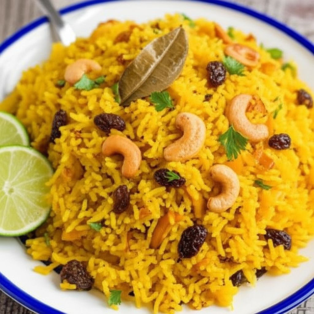Indian-Style Rice with Cashews, Raisins, and Turmeric