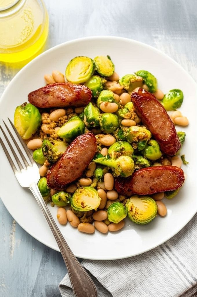 Kielbasa with Brussels Sprouts in Mustard Cream Sauce