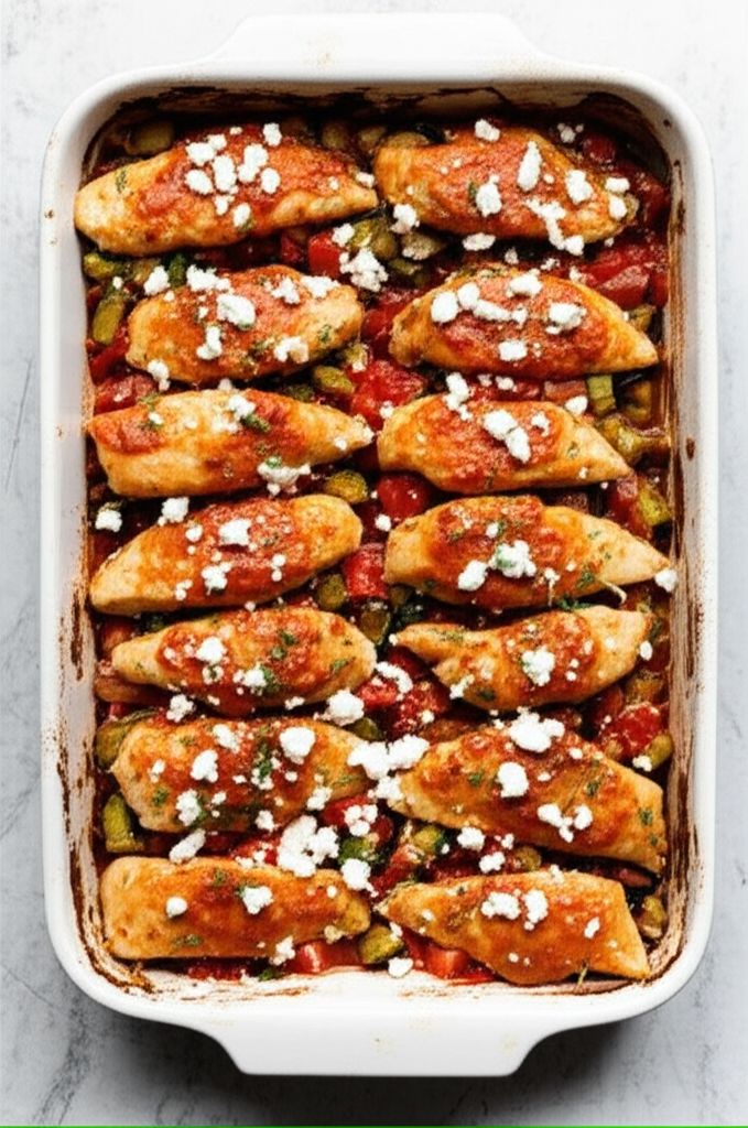 Mediterranean Chicken Medley with Eggplant and Feta