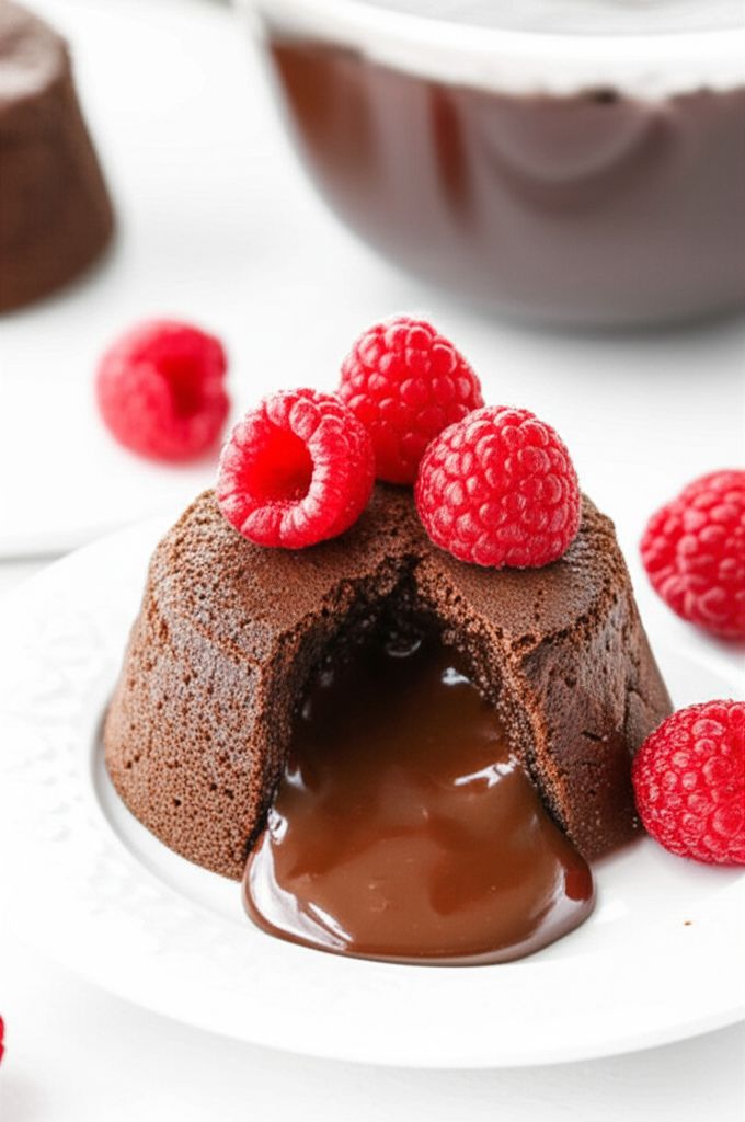 Molten Chocolate Cakes with Sugar-Coated Raspberries