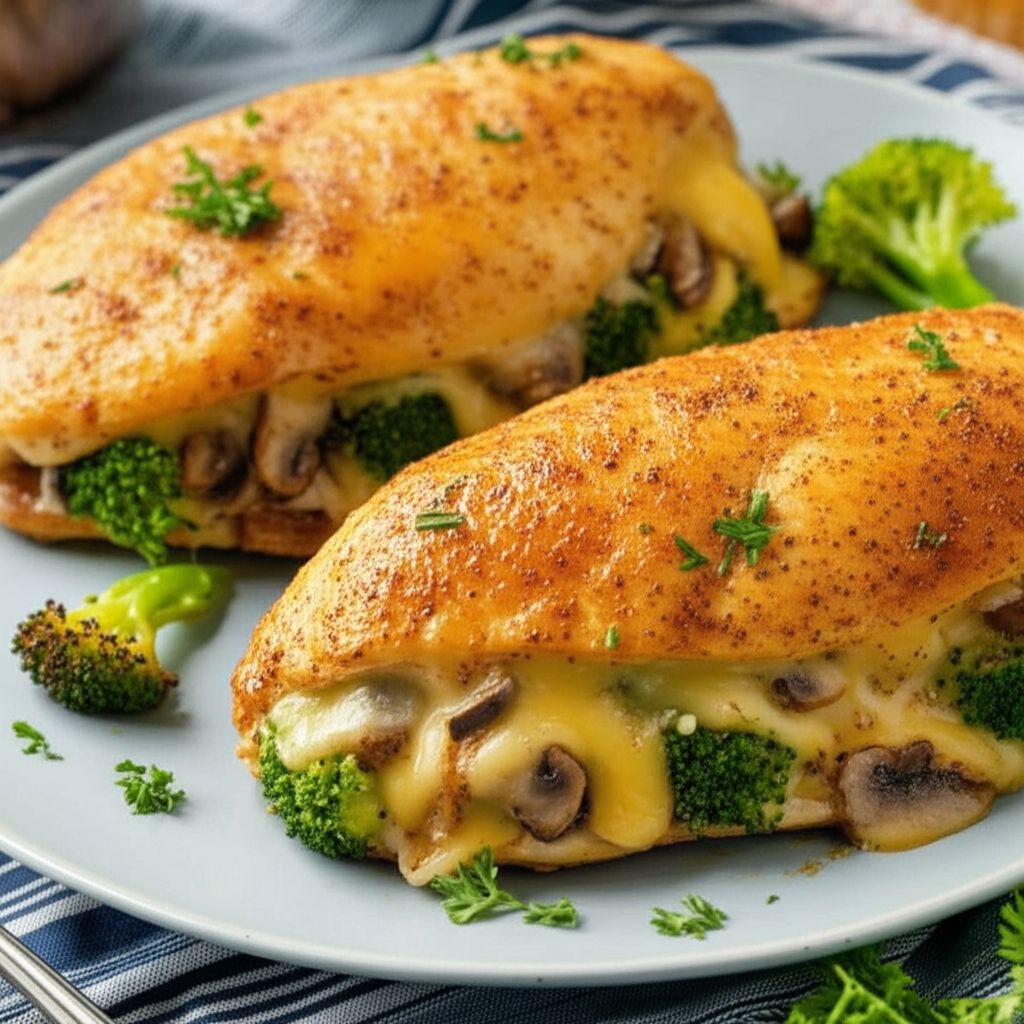 Mushroom, Broccoli, and Cheese Stuffed Chicken