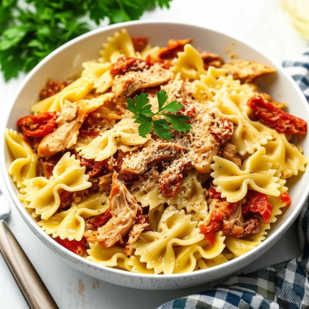 Pasta with Chicken and Sun-Dried Tomatoes in Gorgonzola Sauce