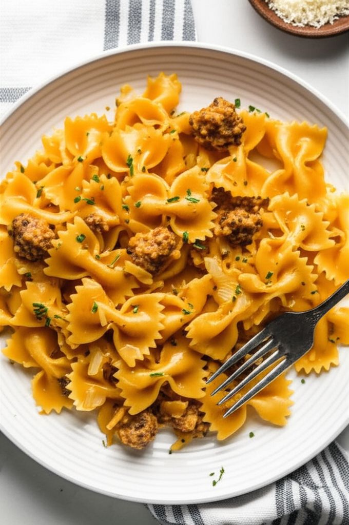 Pasta with Sausage and Pumpkin Cream Sauce