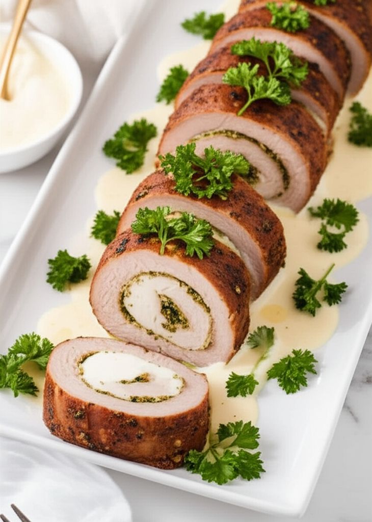 Pesto and Cheese Stuffed Pork Tenderloin