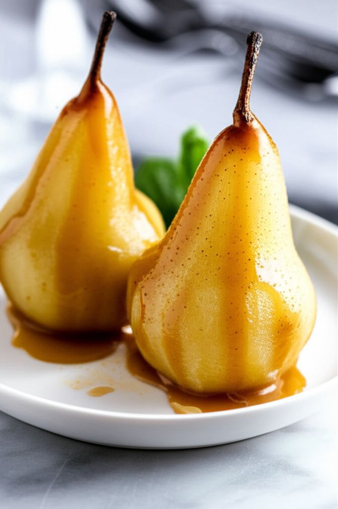 Poached Pears with Apricot Sauce