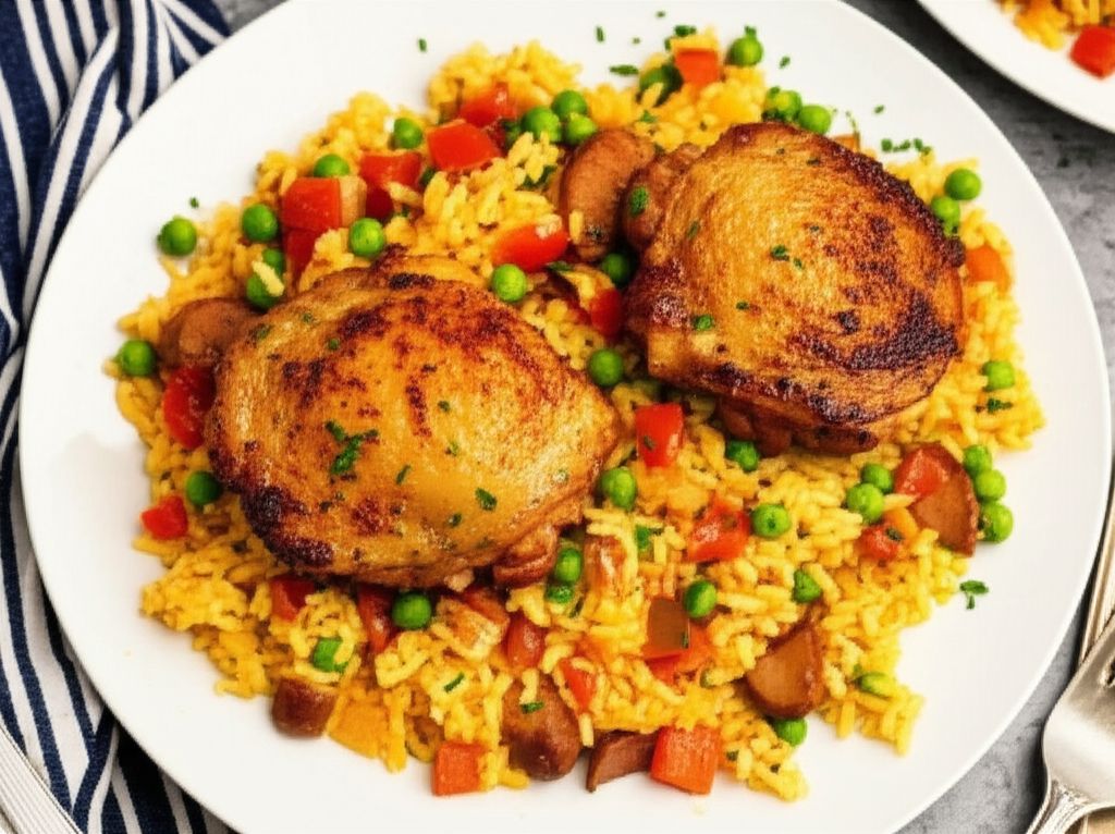 Pressure Cooker Paella with Chicken Thighs and Smoked Sausage