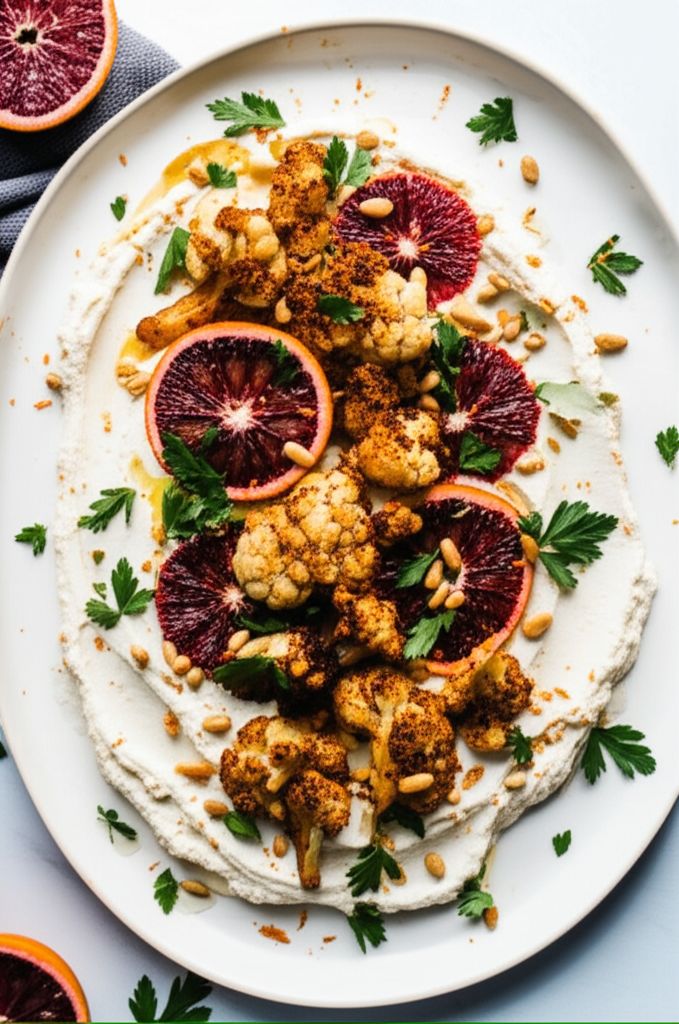 Roasted Cauliflower Florets with Blood Oranges and Whipped Feta