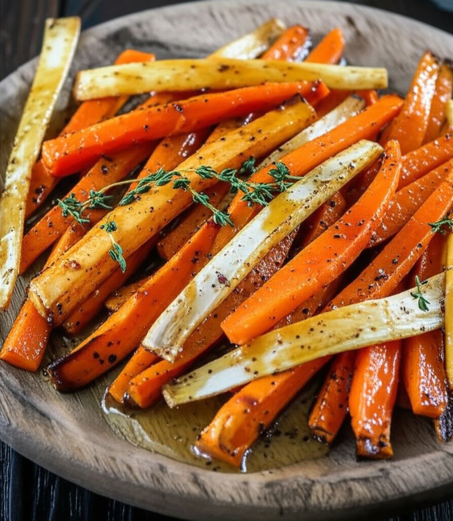 Roasted Sweet Potatoes and Vegetables with Thyme and Maple Syrup