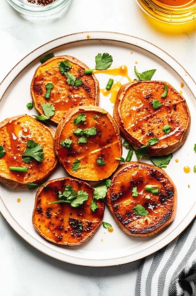 Smashed Sweet Potatoes with Soy-Citrus Glaze