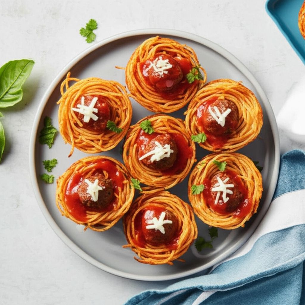 Spaghetti and Meatballs Muffin Bites