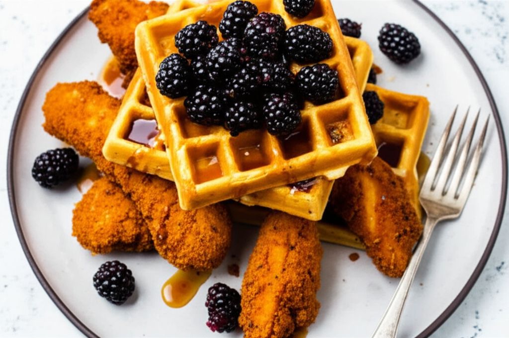 Spicy Gluten-Free Chicken and Cheddar Waffles with Blackberry-Maple Syrup