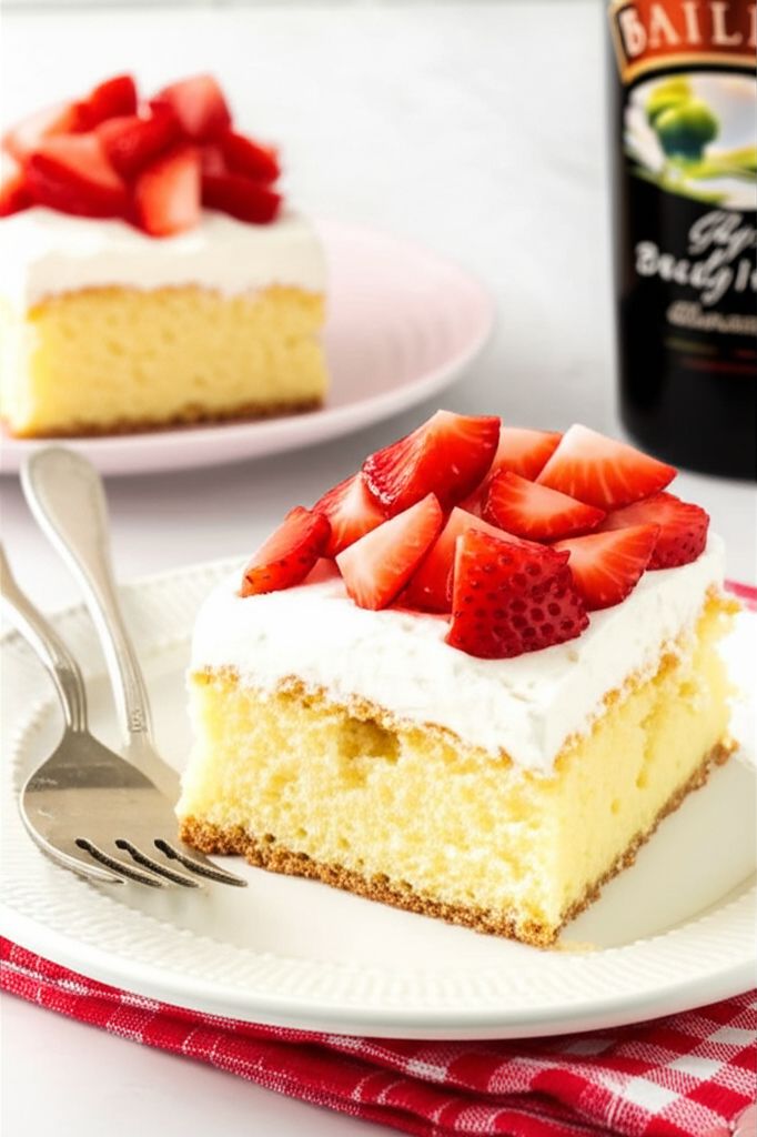 Strawberries and Cream Baileys Poke Cake