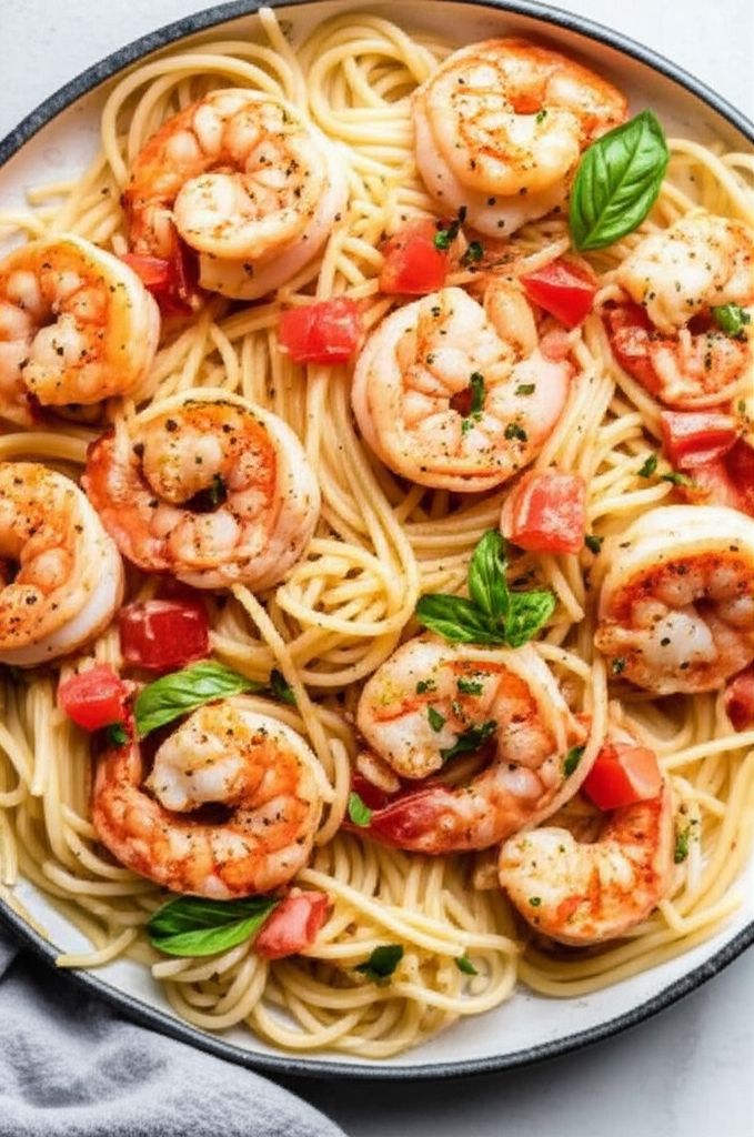 Tomato & Basil Shrimp in Garlic Butter Sauce