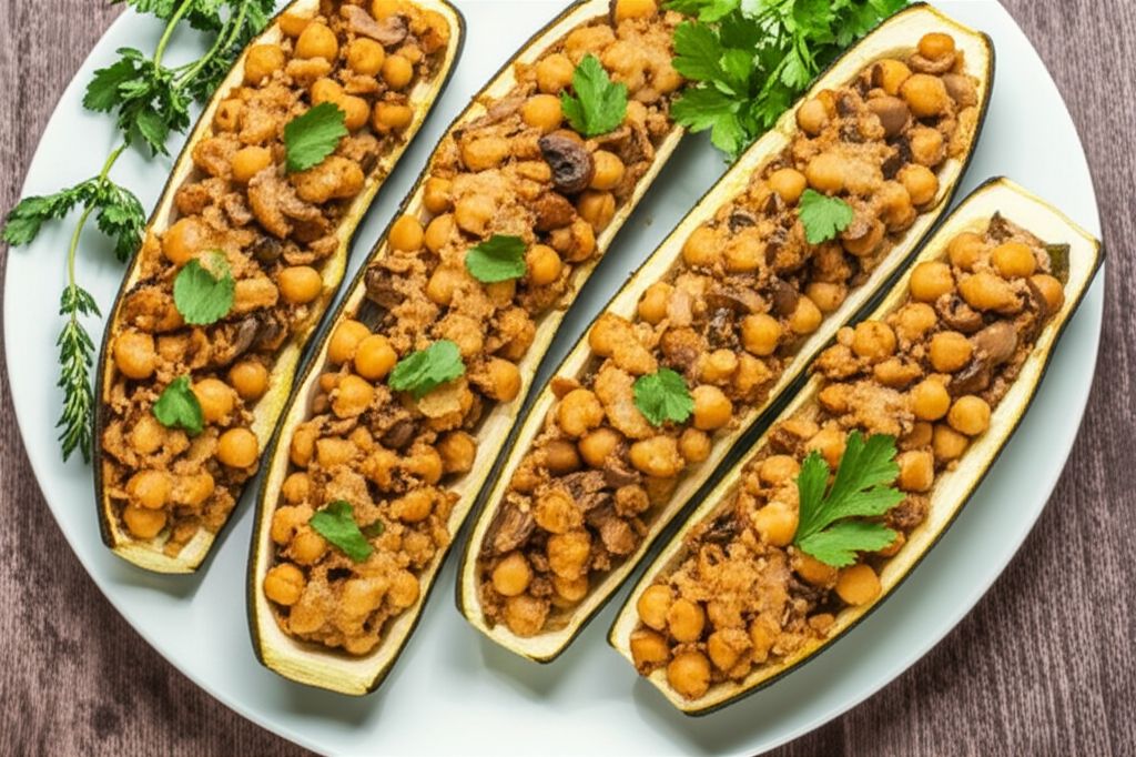 Zucchini with Chickpea and Mushroom Stuffing