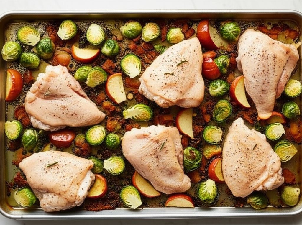 Chicken, Apple, and Brussels Sprout Sheet Pan Dinner