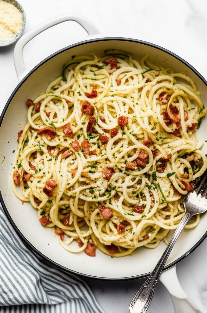 Kohlrabi "Noodles" with Bacon and Parmesan