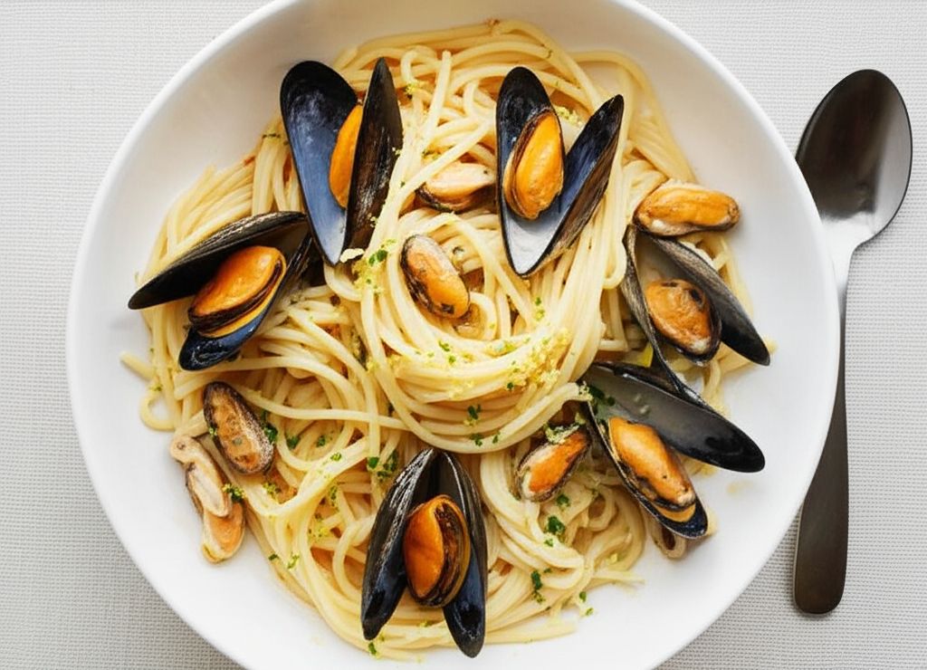 Mussels and Pasta with Creamy Wine Sauce