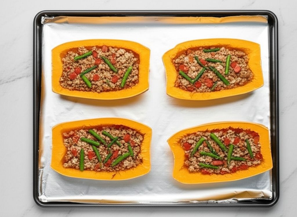 Roasted Spaghetti Squash with Ground Turkey and Vegetables