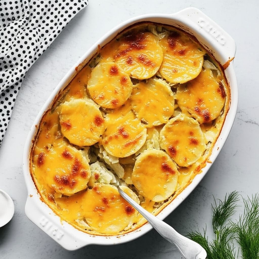 Cheddar Fennel Potato Gratin