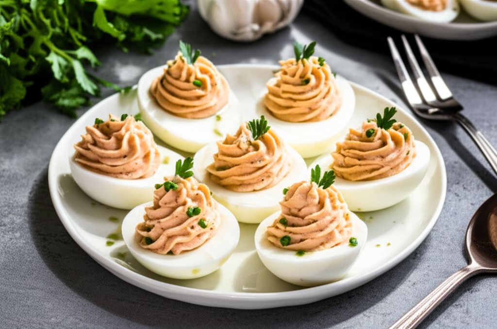 Salmon Deviled Eggs with Homemade Mayonnaise