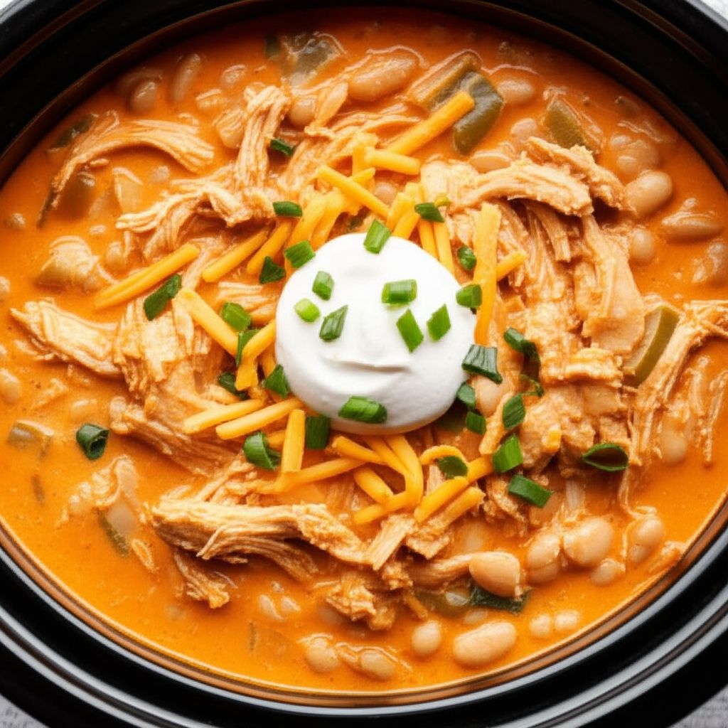 Slow Cooker Buffalo White Chicken Chili
