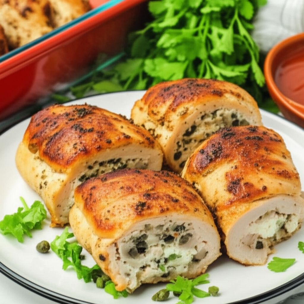 Stuffed Chicken Breasts with Artichoke Hearts, Feta Cheese, Capers, and Black Olives
