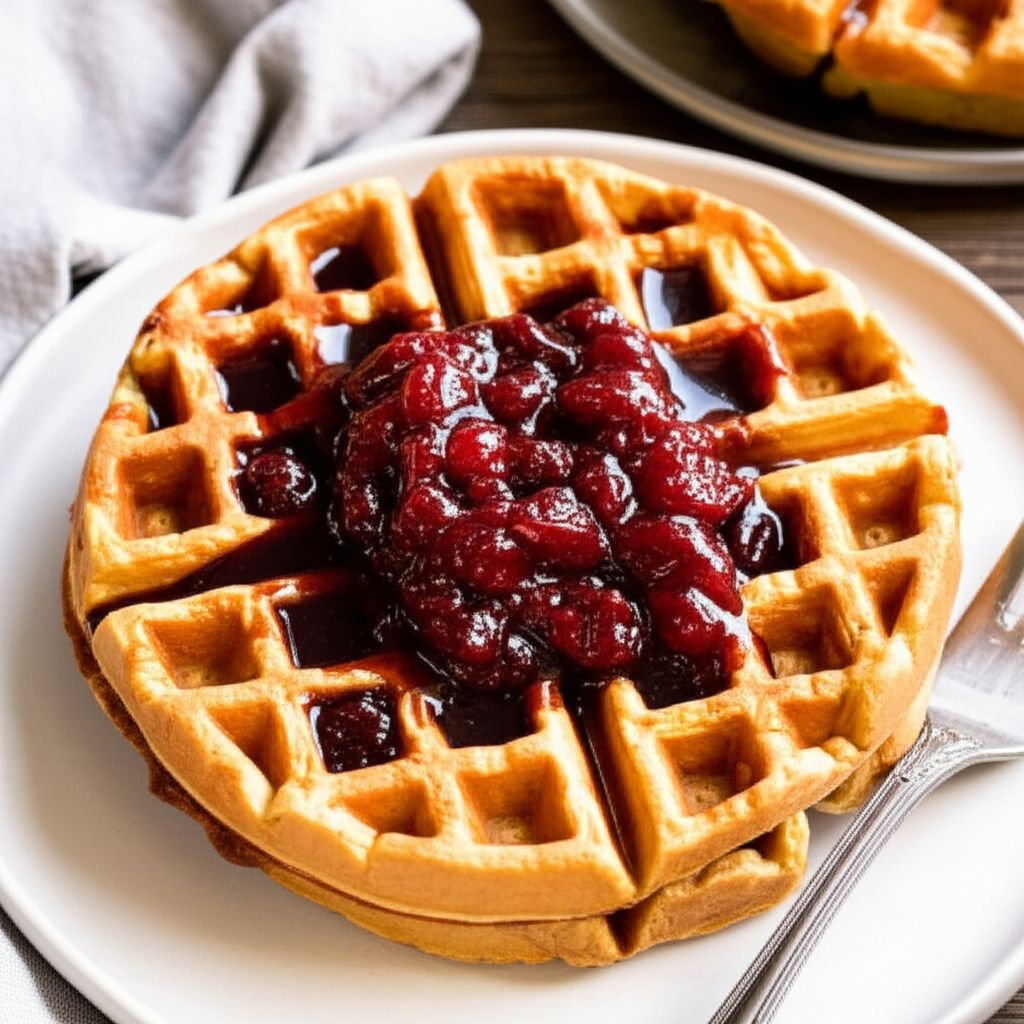 Sweet Potato Waffles with Cranberry Maple Syrup