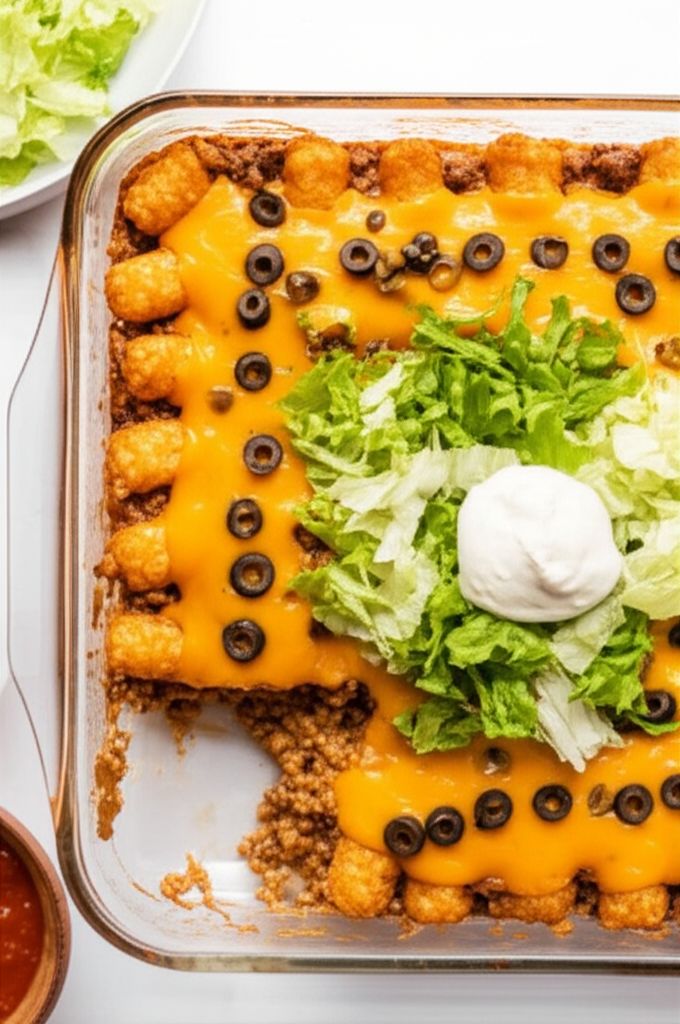 Tater Tot Taco Casserole with Queso