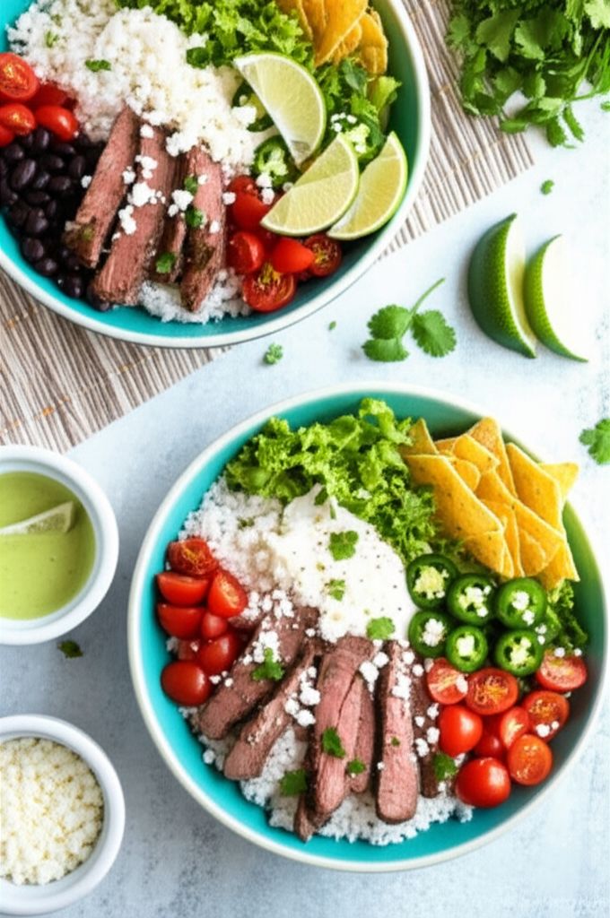 Tex-Mex Beef Bowl with Avocado Cilantro Dressing