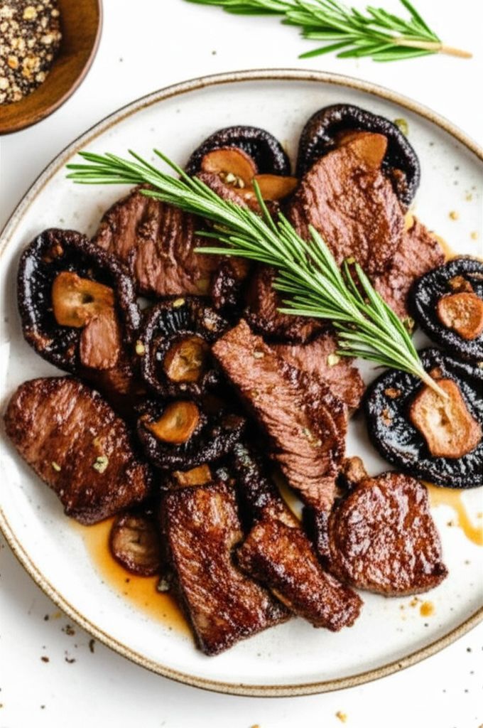 Air Fryer Steak Tips and Portobello Mushrooms