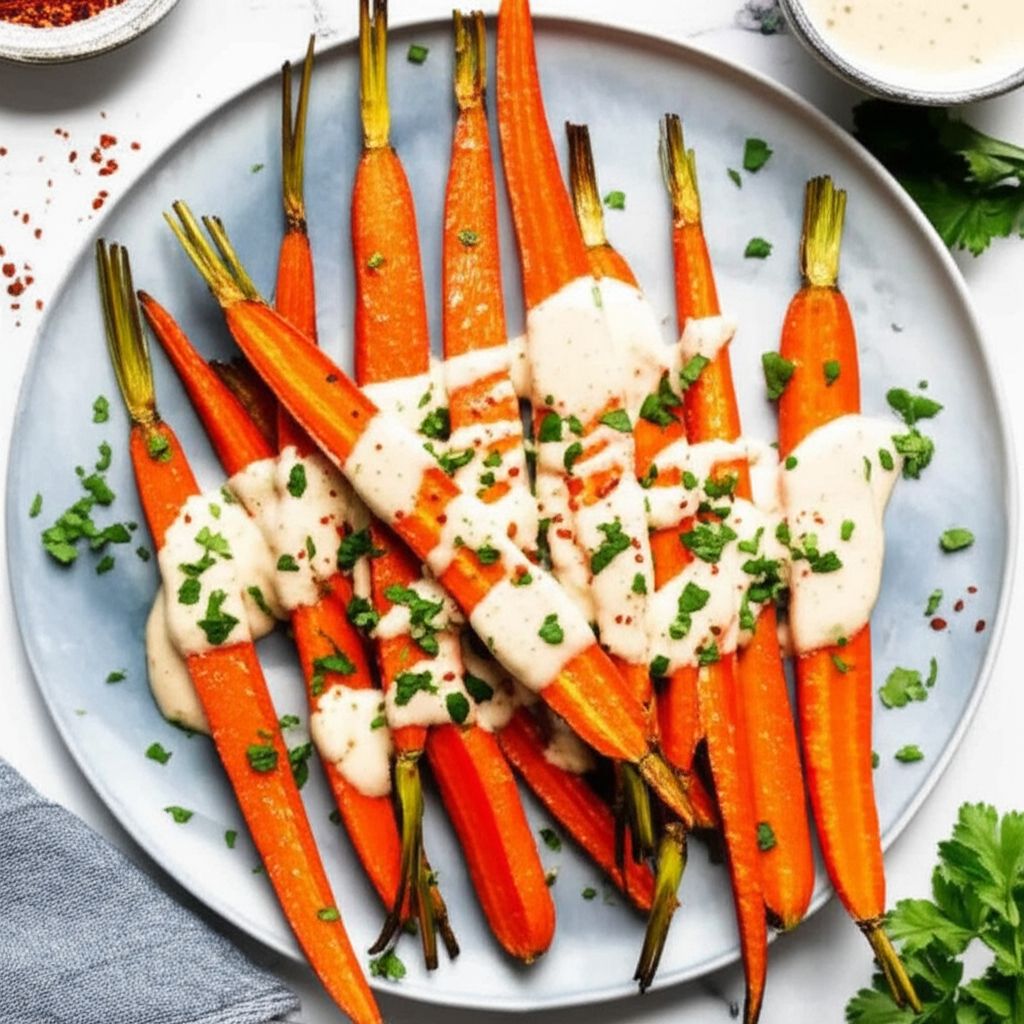 Air-Fried Carrots with Tahini-Lemon Sauce
