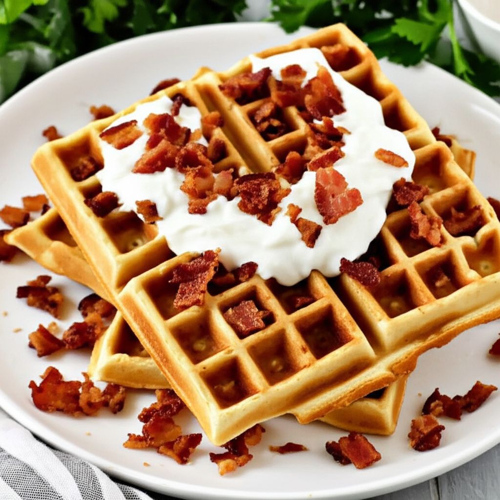 Bacon-Topped Savory Waffles with Onion Sauce