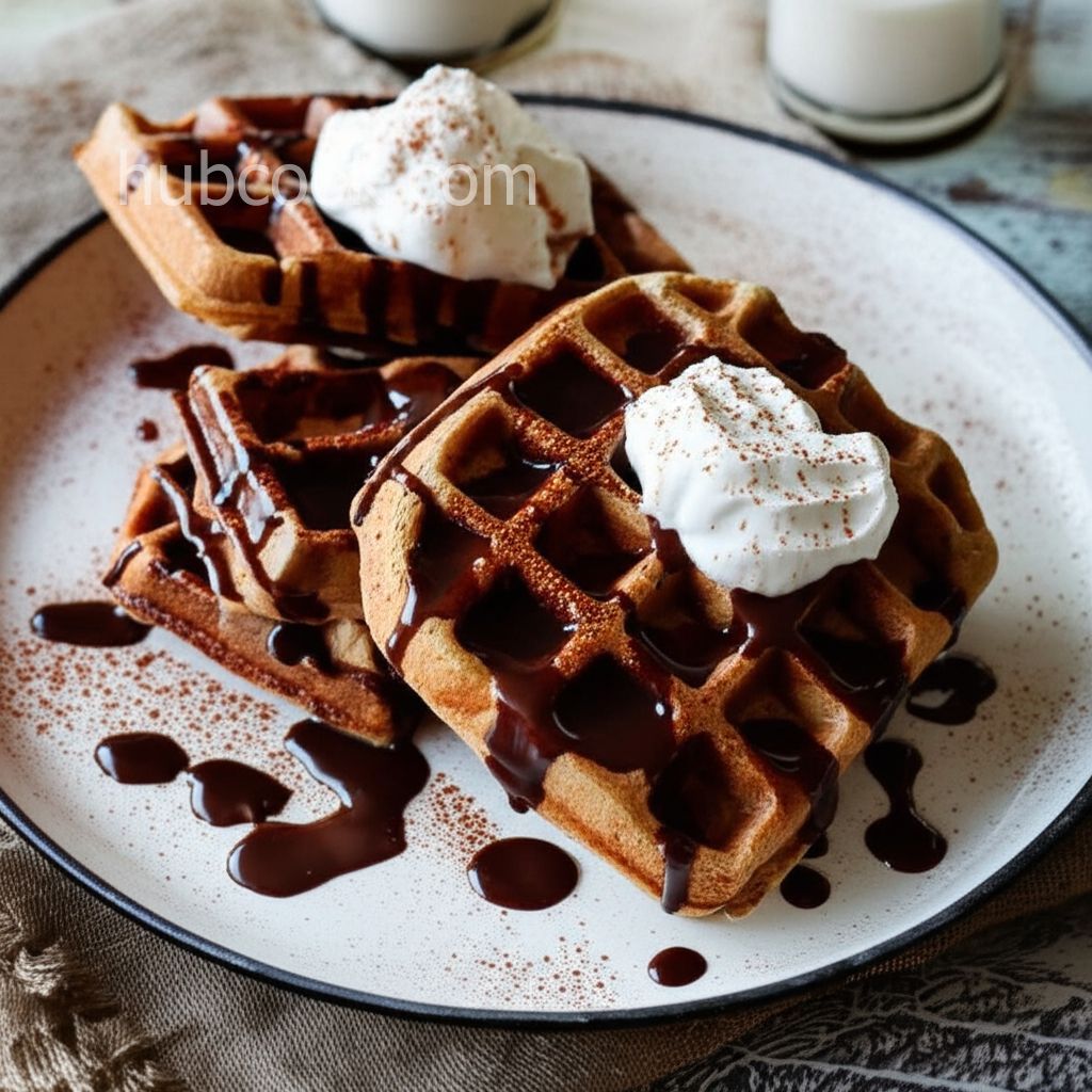 Gingerbread Waffles with Hot Chocolate Sauce