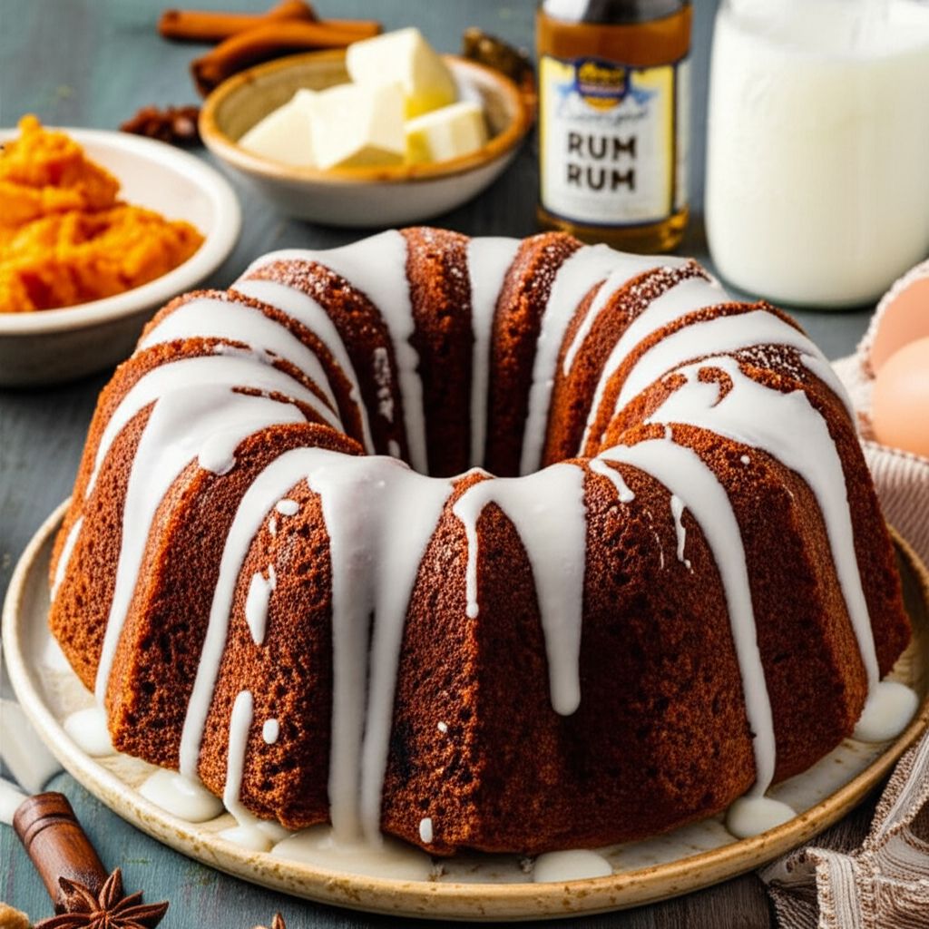 Holiday Pumpkin Cake with Rum-Cream Cheese Glaze