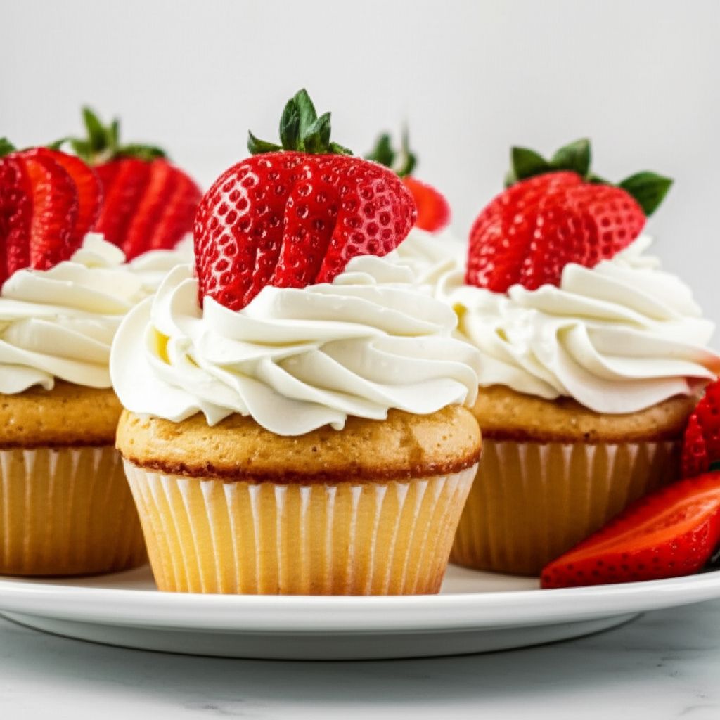 Honey Cupcakes with Strawberries