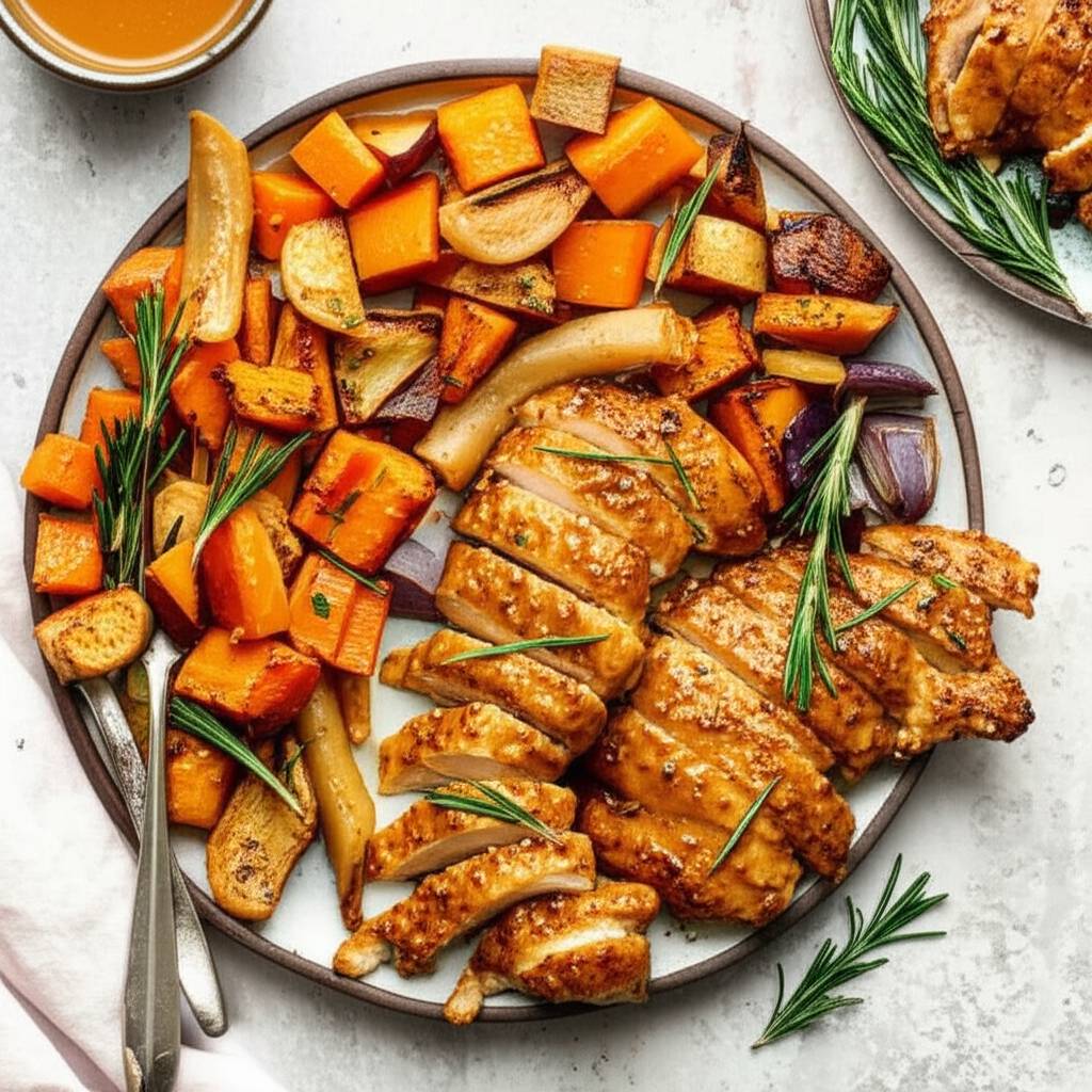 Honey-Mustard Chicken with Roasted Vegetables