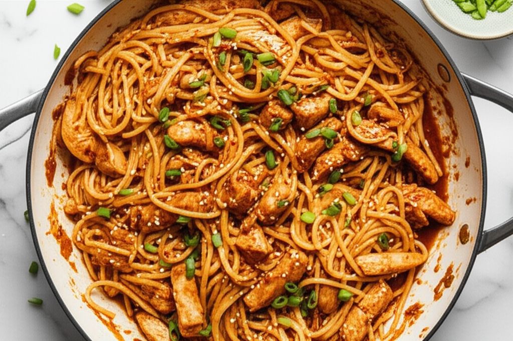 One Pan Spicy Soy Noodles with Chicken