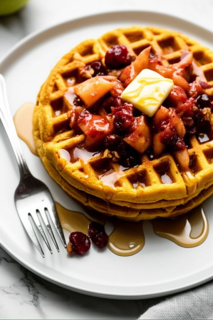Pumpkin Waffles with Apple-Cranberry Relish