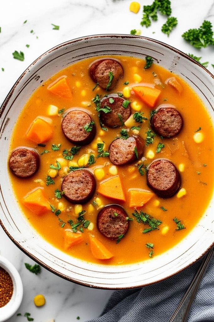 Sweet Potato, Corn, and Andouille Sausage Soup