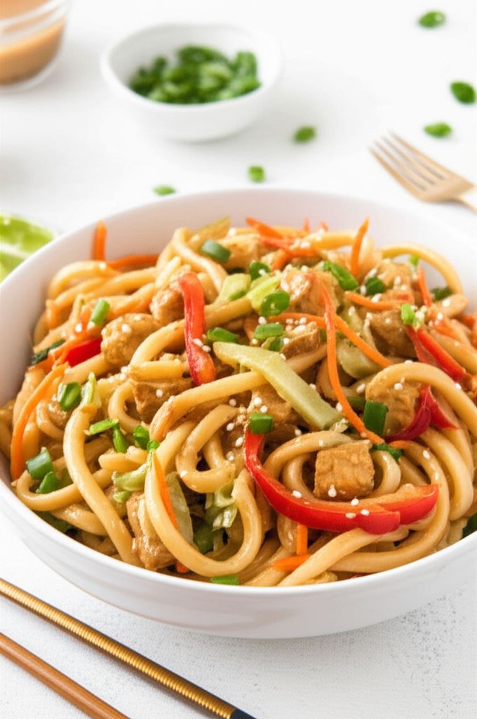 Vegetarian Udon Noodles with Peanut Sauce
