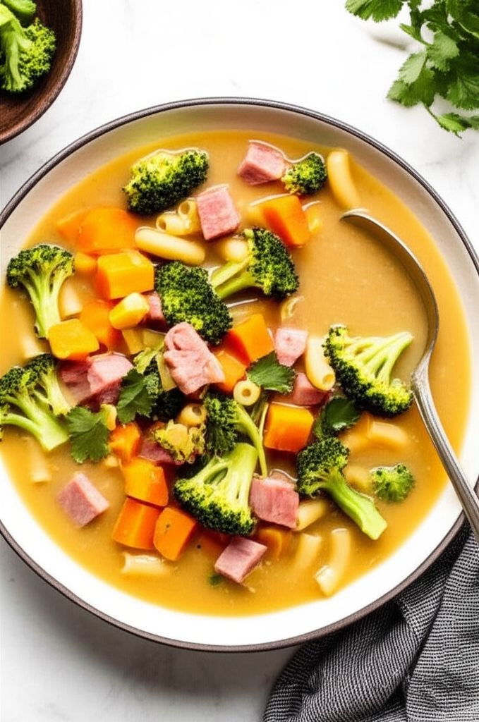 Broccoli, Ham, and Sweet Potato Soup