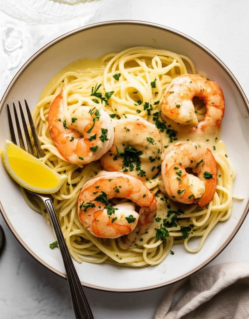Date Night Shrimp Francese over Angel Hair Pasta